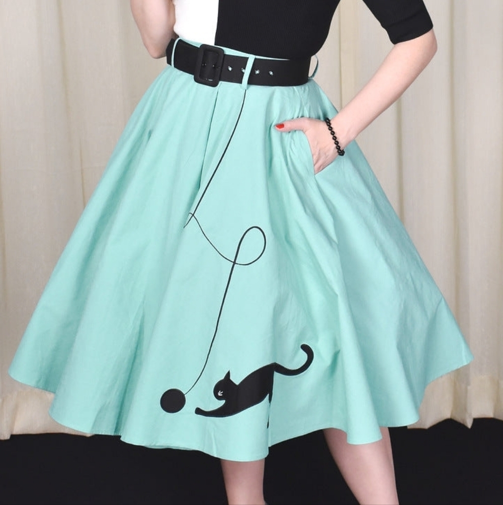 Collectif Mont Agreen Cat Design Swing Skirt Size Small - Picture 2 of 3